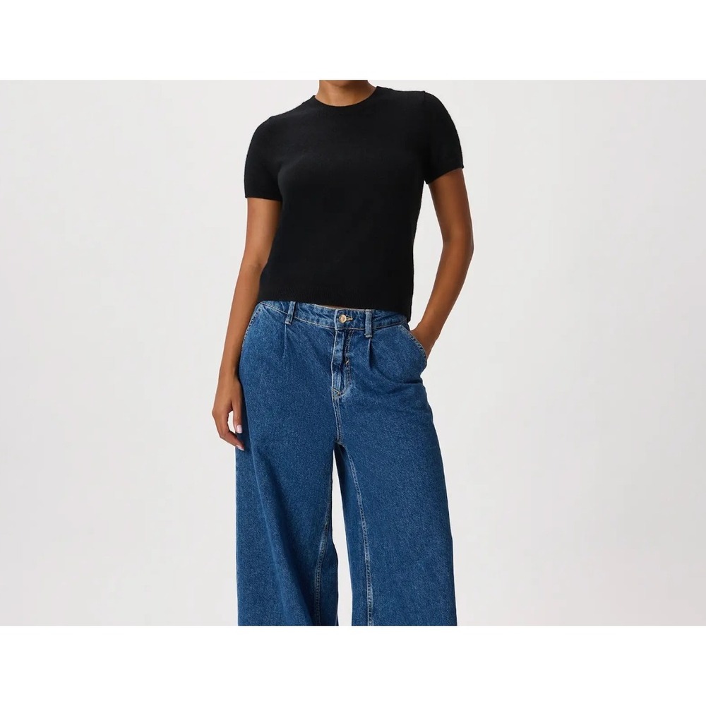 Quince 100% Mongolian Cashmere Short Sleeve Tee Crewneck Black Medium